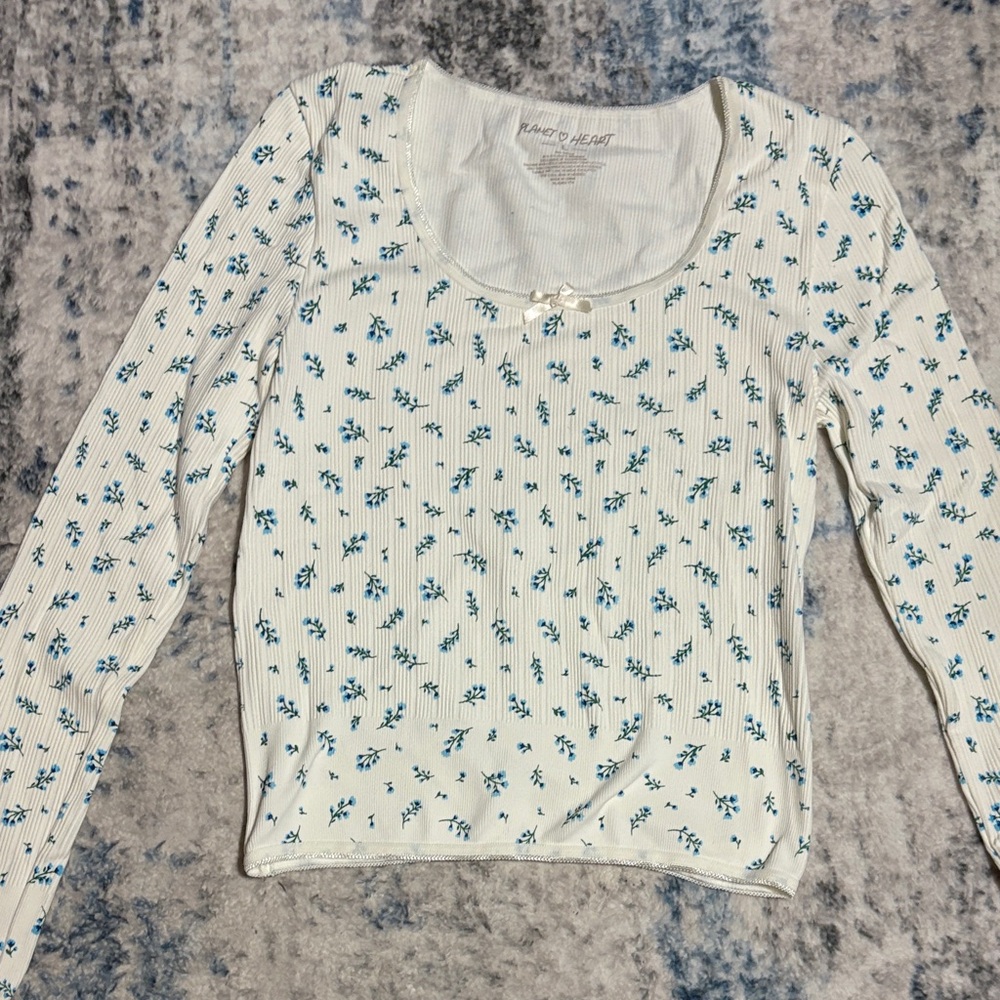 White and Blue Floral Women Top